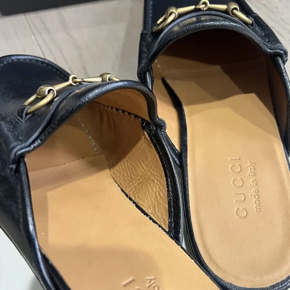 GUCCI Quentin Horsebit Mules Loafers Men's Open Roos Black Size 9 NEW